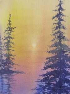 Peg Ginsberg watercolor of pine trees