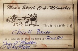 Chuck Bauer, membership card for Men's Sketch Club-Milwaukee