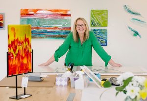 Artist Barbara Westfall in her studio