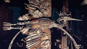 John Pahlas' steel sculpture of a heron (detail)