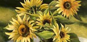 Pamela Grabber, oils, 'sunflowers'