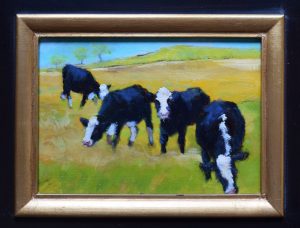 Jane Varda, oil painting of cows in pasture